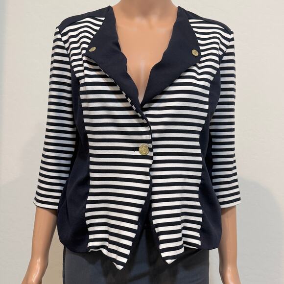 Anne Klein small stripe color block 1/2 sleeve jacket blazer C2 2405 - Picture 11 of 12